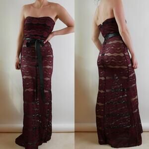 evening dress gown black strapless | y2k vintage burgundy lace small